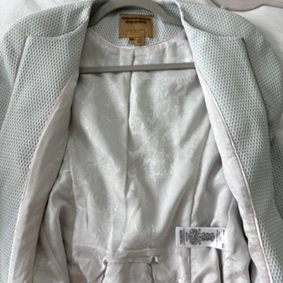 TED BAKER Working Title Textured Zip Jacket Light Blue Cropped 3/4 Sleeve Size 1 - Picture 7 of 10